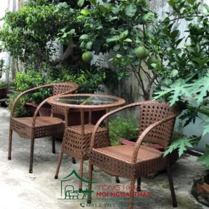 Bàn ghế nhựa giả mây BGNGM-006