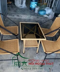 Bàn ghế nhựa giả mây BGNGM-008