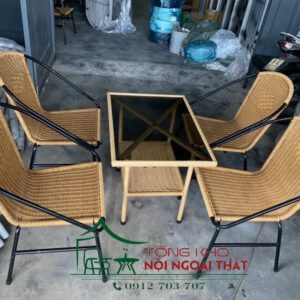 Bàn ghế nhựa giả mây BGNGM-008