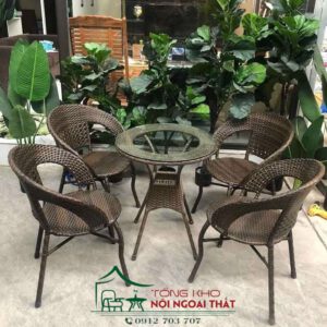 Bàn ghế nhựa giả mây BGNGM-005