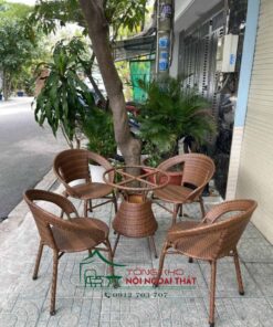 Bàn ghế nhựa giả mây BGNGM-012