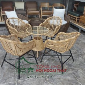 Bàn ghế nhựa giả mây BGNGM-016