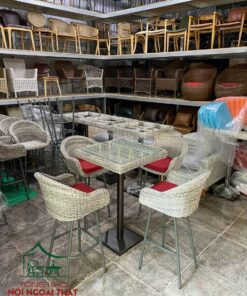 Bàn ghế bar đan sợi nhựa giả mây - BGB08