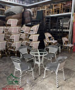 Bàn ghế cafe đan sợi nhựa giả mây BGNGM37 - Ảnh 2