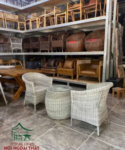Bàn ghế cafe sân vườn ngoài trời đan sợi nhựa giả mây BGNGM38