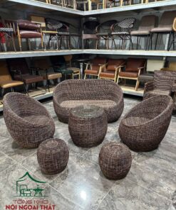 Sofa cafe khung sắt đan sợi nhựa giả mây SCF28
