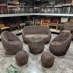 Sofa cafe khung sắt đan sợi nhựa giả mây SCF28