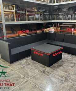 Sofa gia đình khung sắt đan sợi nhựa giả mây SCF29