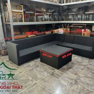 Sofa gia đình khung sắt đan sợi nhựa giả mây SCF29