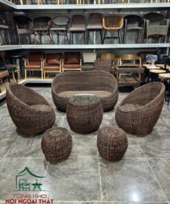 Sofa cafe khung sắt đan sợi nhựa giả mây SCF28 - Ảnh 2