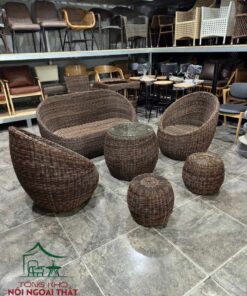 Sofa cafe khung sắt đan sợi nhựa giả mây SCF28 - Ảnh 3