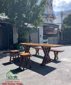 Bàn ghế gỗ me tây nguyên tấm BGG44 - Ảnh 2
