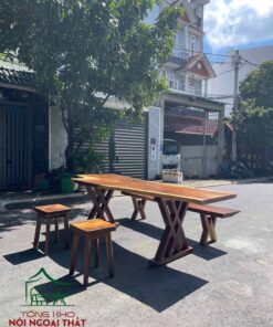 Bàn ghế gỗ me tây nguyên tấm BGG44 - Ảnh 4