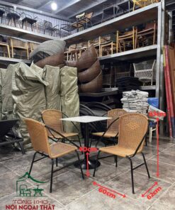 Bàn ghế cafe khung sắt đan sợi nhựa giả mây BGNGM41