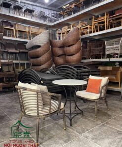 Sofa cafe sắt đan sợi nhựa giả mây cao cấp SCF32 - Ảnh 4