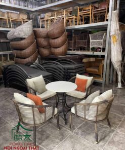 Sofa cafe sắt đan sợi nhựa giả mây cao cấp SCF32 - Ảnh 2