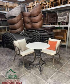 Sofa cafe sắt đan sợi nhựa giả mây cao cấp SCF32 - Ảnh 3
