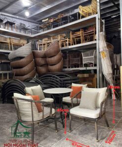 Sofa cafe sắt đan sợi nhựa giả mây cao cấp SCF32