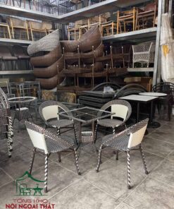 Bàn ghế khung sắt đan sợi nhựa giả mây BGGM46 5 Bàn ghế khung sắt đan sợi nhựa giả mây BGGM46 - Ảnh 2