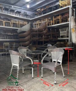 Bàn ghế khung sắt đan sợi nhựa giả mây BGGM45