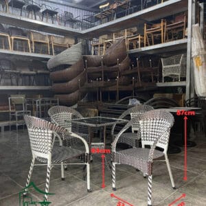 Bàn ghế khung sắt đan sợi nhựa giả mây BGGM45