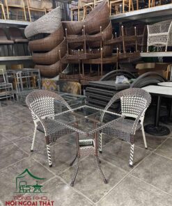 Bàn ghế khung sắt đan sợi nhựa giả mây BGGM45 - Ảnh 3