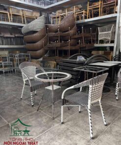 Bàn ghế khung sắt đan sợi nhựa giả mây BGGM45 - Ảnh 4