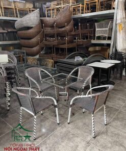 Bàn ghế khung sắt đan sợi nhựa giả mây BGGM44 - Ảnh 2