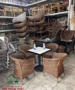 Ghế cafe đan sợi nhựa giả mây tròn BGGM49