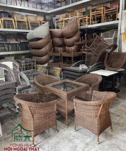 Bàn ghế cafe đan sợi nhựa giả mây cao cấp BGGM48 - Ảnh 2