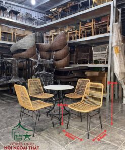 Bàn ghế cafe đan sợi nhựa giả mây BGCF55