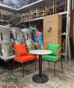 Ghế cafe khung sắt đan sợi mây nhựa BGCF63 - Ảnh 3