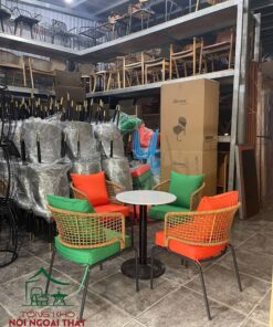 Ghế cafe khung sắt đan sợi mây nhựa BGCF63 - Ảnh 2