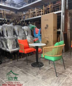 Ghế cafe khung sắt đan sợi mây nhựa BGCF63 - Ảnh 4