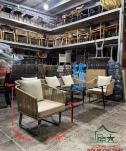 Sofa cafe khung sắt đan sợi mây nhưa SCF33