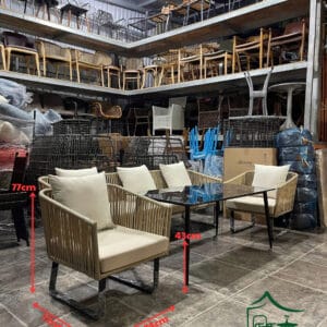 Sofa cafe khung sắt đan sợi mây nhưa SCF33