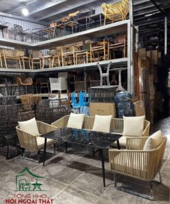 Sofa cafe khung sắt đan sợi mây nhưa SCF33 8 Sofa cafe khung sắt đan sợi mây nhưa SCF33 - Ảnh 4