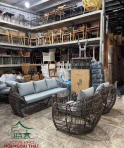 Sofa cafe khung sắt đan sợi mây nhựa SCF34 6 Sofa cafe khung sắt đan sợi mây nhựa SCF34 - Ảnh 3