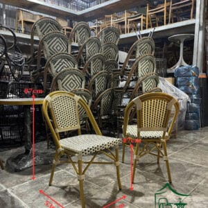 Bàn ghế cafe khung sắt đan sợi nhựa giả mây BGCF64