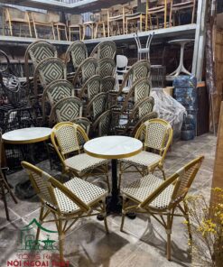 Bàn ghế cafe khung sắt đan sợi nhựa giả mây BGCF64 - Ảnh 2