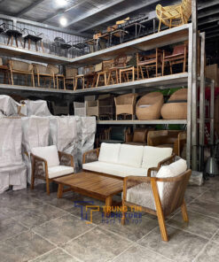 Sofa gỗ teak đan sợi nhựa giả mây kháng tia UV SCFTT01