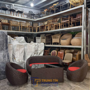 Sofa khung sắt đan sợi mây nhựa SCFMN