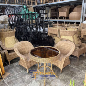 Bàn ghế khung sắt đan sợi mây nhựa cao cấp BGNGMTT