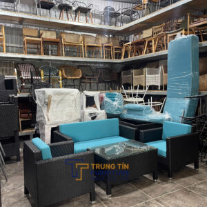 Sofa gia đình khung sắt đan sợi mây nhựa cao cấp SCFTT