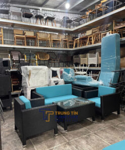 Sofa gia đình khung sắt đan sợi mây nhựa cao cấp SCFTT