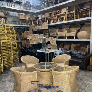 Bàn ghế nhựa giả mây 075