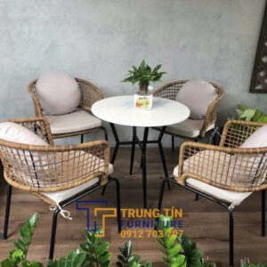 Bàn ghế nhựa giả mây 086