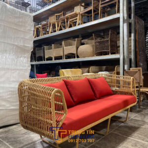 Sofa khung sắt đan sợi nhựa giả mây 092