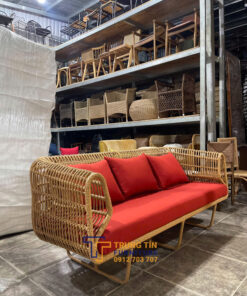Sofa khung sắt đan sợi nhựa giả mây 092
