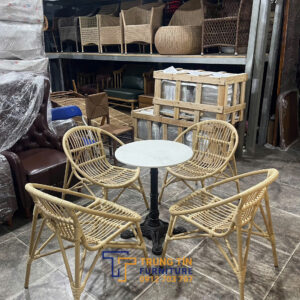 Ghế khung sắt đan sợi nhựa giả mây 093